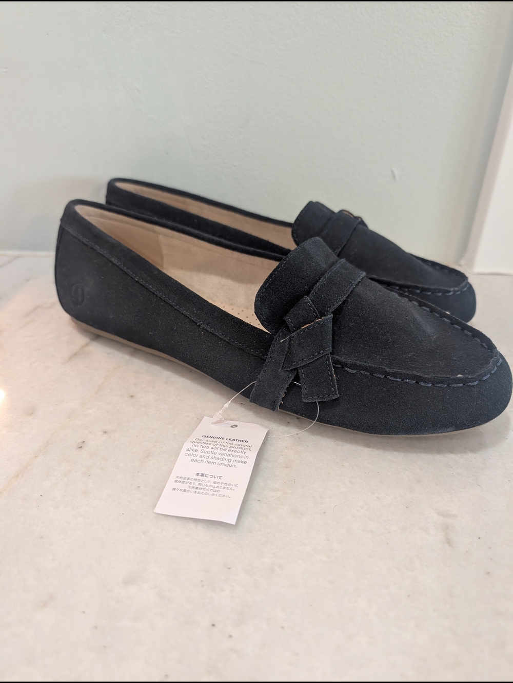 Lands End Navy Suede Leather Knot Detail Loafers  Women Size 11 Wide